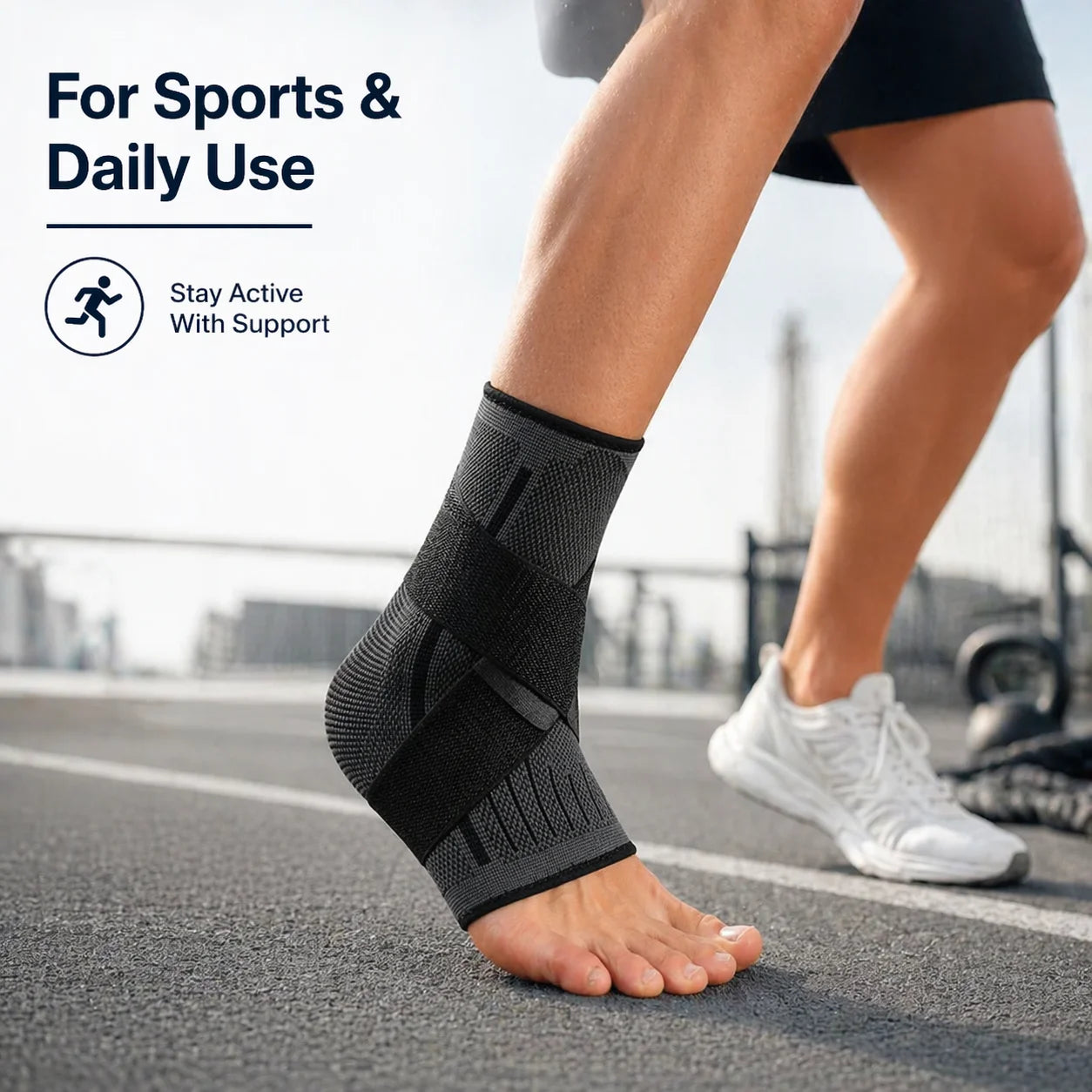 Adjustable Ankle Support Brace with Breathable Knit Compression Sleeve for Sports and Daily Activities