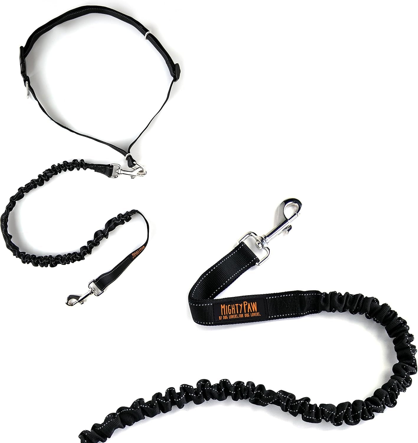 Hands-Free Dog Leash | Adjustable Bungee Waist Leash for Walking and Running with Large, Medium, and Small Breeds | Pet Waist Belt (36" - 48") Supports Up to 150 lbs - Black