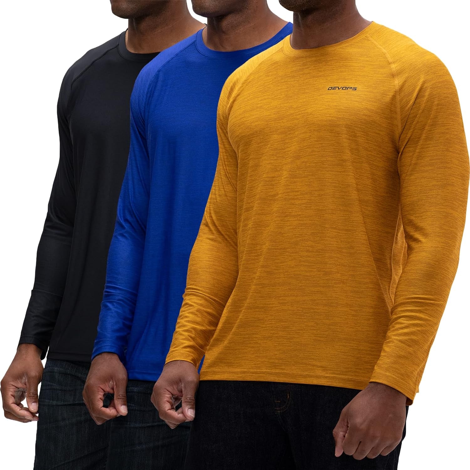 3 Pack Mens UPF 50+ Fishing Shirts, Long Sleeve UV Sun Hoodie, Hiking Running Swim Athletic Workout Shirt