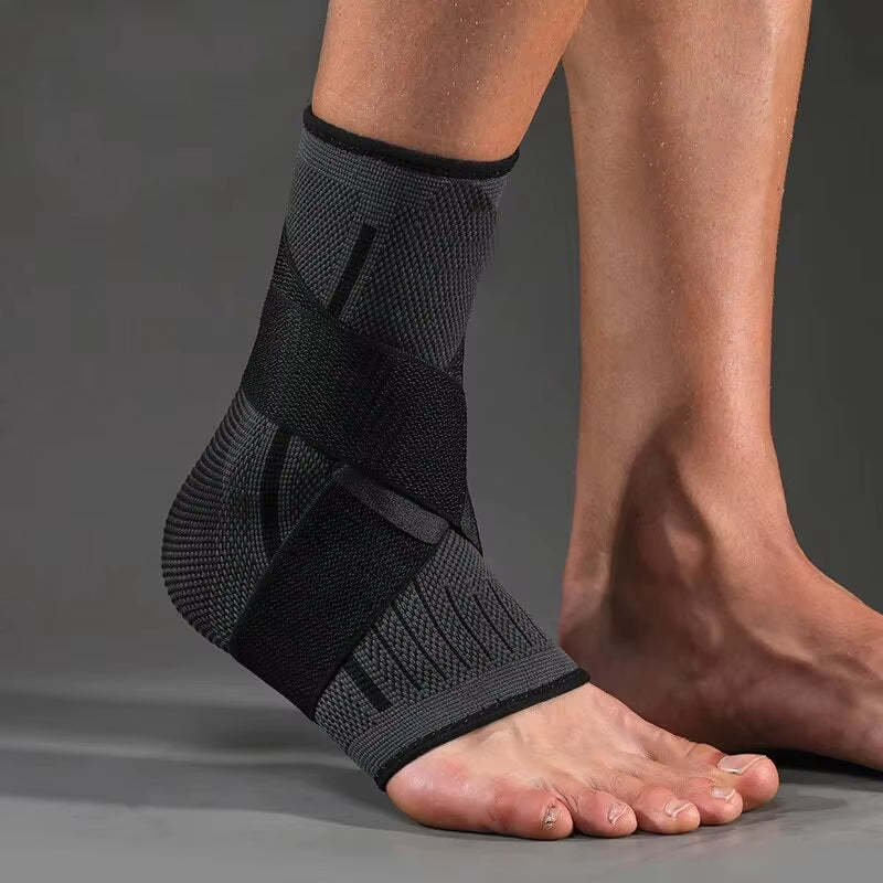 Adjustable Ankle Support Brace with Breathable Knit Compression Sleeve for Sports and Daily Activities