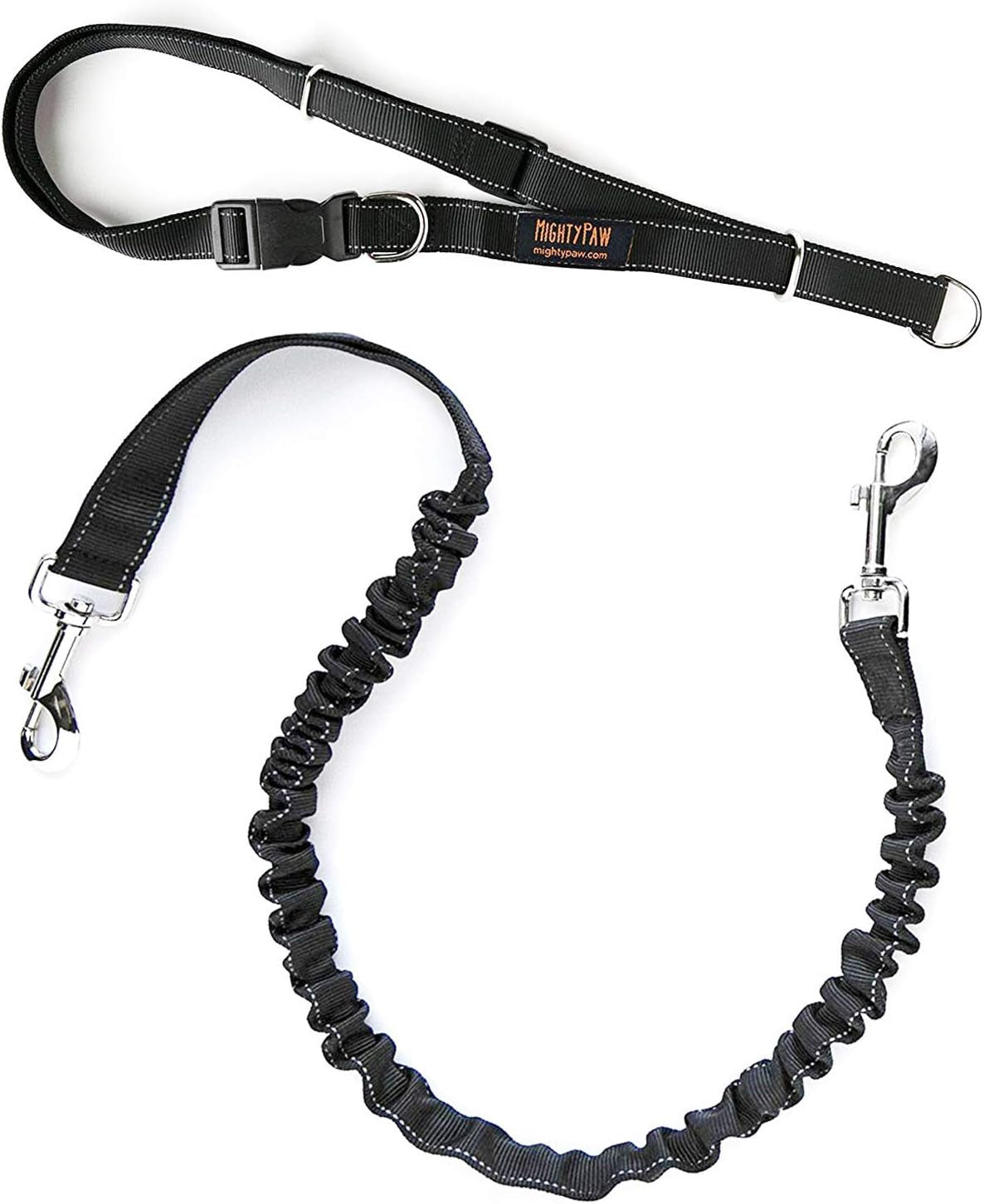 Hands-Free Dog Leash | Adjustable Bungee Waist Leash for Walking and Running with Large, Medium, and Small Breeds | Pet Waist Belt (36" - 48") Supports Up to 150 lbs - Black