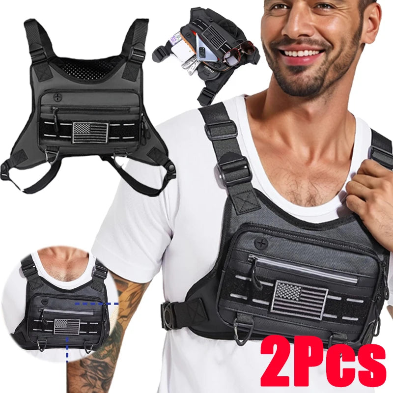 Tactical Running Vest - Waterproof Anti-Theft Chest Bag with Adjustable Shoulder Straps (1 or 2 Pieces)