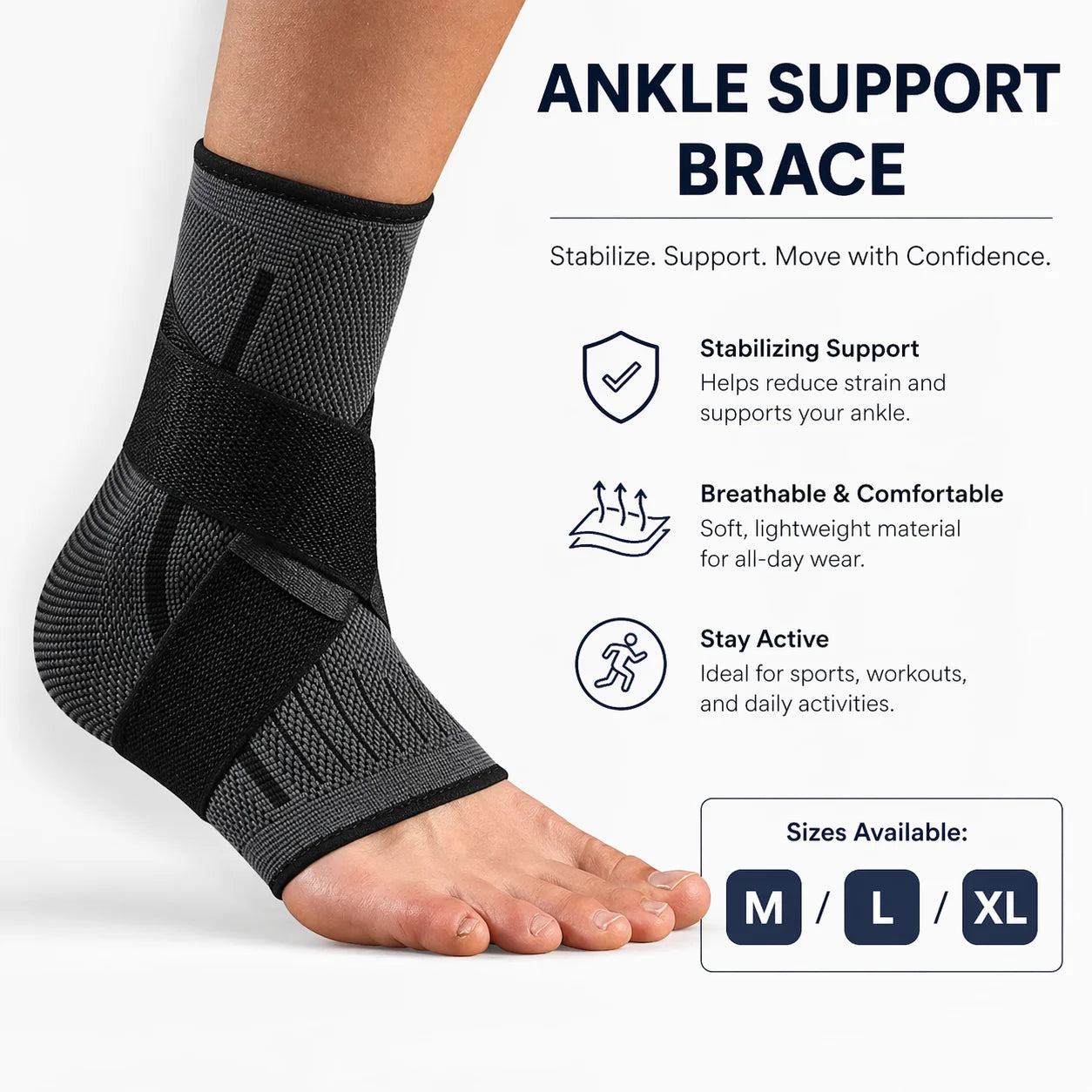 Adjustable Ankle Support Brace with Breathable Knit Compression Sleeve for Sports and Daily Activities