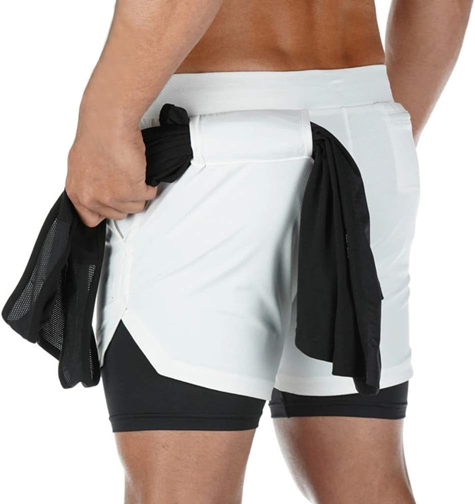 Men's 2-in-1 Athletic Running Shorts with Towel Loop for Gym Training