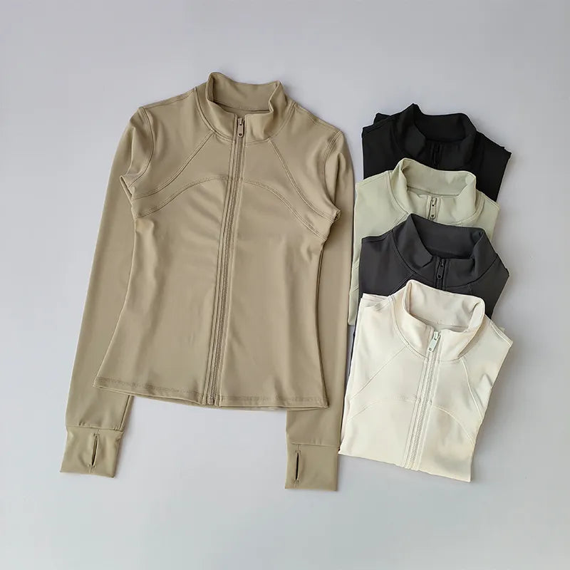High-End Women's Yoga Jacket with Standing Collar and Long Sleeves for Running and Fitness Training